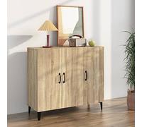 Tonture Buffet en chêne Sonoma, 90 x 34 x 80 cm, à 6 compartiments, design industriel, espace de rangement polyvalent pour salon, couloir et salle à manger