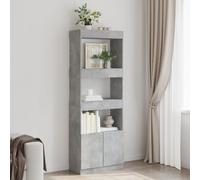 Tonture Buffet haut, 63 x 33 x 180 cm, en bois gris béton, avec portes, espace de rangement polyvalent pour salon, bureau et chambre à coucher