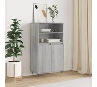Tonture Buffet haut en bois dérivé du bois, 60 x 36 x 110 cm, gris Sonoma avec 6 compartiments, espace de rangement moderne pour salon, couloir, cuisine