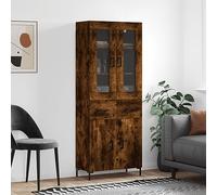 Tonture Buffet haut en chêne fumé 69,5 x 34 x 180 cm, matériau dérivé du bois, espace de rangement pour salon, buffet moderne avec verre, pieds en métal, armoire de cuisine polyvalente pour salle à