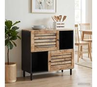 Tonture Buffet multimédia marron 80 x 33,5 x 75 cm en bois de manguier massif pour salon, chambre à coucher et home cinéma avec porte, tiroirs, chemin de câble et espace de rangement pour TV, hi-fi