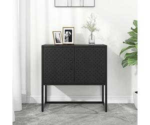 Tonture Buffet Noir 75x35x75 cm en Acier, Meuble de Rangement avec Portes, étagère, Support pour Vaisselle ou Bouteilles, idéal pour Cuisine, Salle à Manger ou Salon