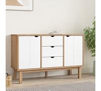 Tonture Buffet OTTA Marron et Blanc en Bois Massif de pin 113,5x43x73 cm avec tiroirs et Compartiments pour Salon Salle à Manger, Rangement Pratique et décoration élégante