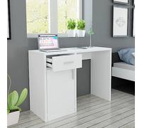 Tonture Bureau avec tiroir et Placard Blanc 100x40x73 cm en Bois d'ingénierie et MDF pour télétravail, étude, Chambre Enfant, Poste de Travail Ergonomique avec Rangement Pratique