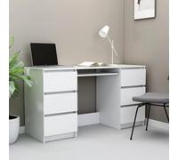 Tonture Bureau Blanc en Bois d'ingénierie 140x50x77 cm avec 6 tiroirs, Espace de Rangement Pratique pour Poste de Travail, idéal pour télétravail, Chambre, Bureau ou étude à Domicile