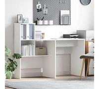 Tonture Bureau Blanc en Bois d'ingénierie avec Rangement intégré, 131,5 x 50 x 106,5 cm, Surface Mate, Design rectangulaire Compact pour télétravail, étude, Salon et Bureau Moderne