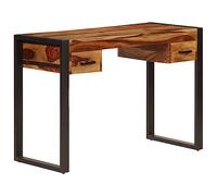 Tonture Bureau Bois de Sesham 110x50x77 cm avec 2 tiroirs, Cadre Acier Enduit de Poudre, Table secrétaire Vintage pour télétravail, étude, Salon, Rangement Pratique et Surface Stable