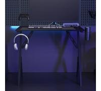 Tonture Bureau de Jeu avec Pieds en Fer en Forme de Y Noir 90x60x75 cm, Plateau en Bois d'ingénierie, Support écouteurs, Porte-gobelet, Poste Ergonomique pour Gaming et télétravail