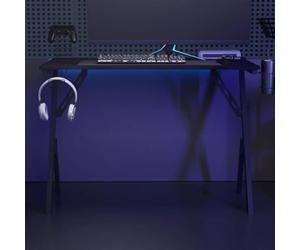 Tonture Bureau de Jeu avec Pieds en Forme de Y Noir, Bois d'ingénierie 110x60x75 cm, Support écouteurs, Porte-gobelet, manettes, Ergonomique pour Gaming et télétravail