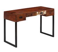 Tonture Bureau en Bois Massif de Sesham 117x50x76 cm avec Cuir véritable, Console secrétaire avec tiroirs, Poste de Travail pour télétravail Domicile, Rangement Pratique et Design Industriel