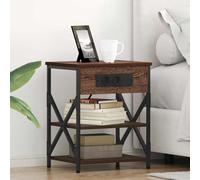 Tonture Cabinet de Chevet chêne Brun 41 x 31 x 51 cm Bois d'ingénierie avec Station de Recharge, Rangement tiroir et étagère, Meuble appoint pour Chambre, Bureau, Salon, Style Industriel Rustique