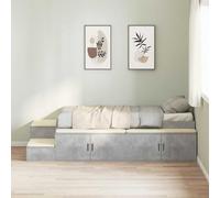 Tonture Cadre de lit de rangement, en béton, gris, 75 cm, en matériau dérivé du bois, lit simple avec sommier à lattes, meuble de chambre moderne, lit durable, pour matelas de 70 x 190 cm