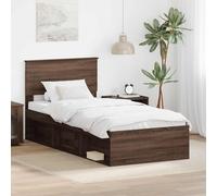 Tonture Cadre de lit marron aspect chêne 75 x 190 cm, lit simple avec sommier à lattes, design moderne, meuble de chambre pour une personne