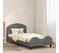 Tonture Cadre de lit pour enfant avec tête de lit, en velours gris foncé, 80 x 200 cm, design moderne, construction en bois robuste, espace de rangement pratique, profil bas, meubles de chambre à