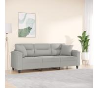 Tonture Canapé 3 places gris clair, largeur d'assise 180 cm, tissu microfibre, design moderne, structure en métal, avec 2 coussins décoratifs pour salon, rembourrage confortable