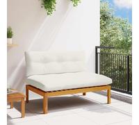 Tonture Canapé central - Naturel et blanc crème - 120 x 80 x 82 cm - En bois d'acacia - Résistant aux intempéries - Avec coussin d'assise - Pour terrasse, balcon, extérieur, salon modulable et