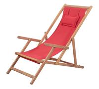 Tonture Chaise de plage pliable, en bois massif d'eucalyptus et tissu résistant aux intempéries, rouge, réglable en 3 positions, chaise longue de jardin pour extérieur, balcon, terrasse, camping
