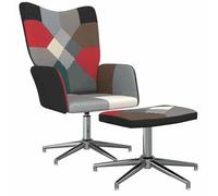 Tonture Chaise de Relaxation Patchwork Tissu avec Tabouret, Fauteuil pivotant 360 degrés, Coussin rembourré, accoudoir Ergonomique, Design scandinave pour Salon Chambre Bureau