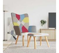 Tonture Chaise de Relaxation Patchwork Tissu Multicolore avec Repose-Pied 61,5x69x95,5 cm Fauteuil scandinave Confortable pour Salon Bureau Chambre Design Moderne Ergonomique