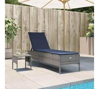 Tonture Chaise Longue Gris en résine tressée avec Table d'appoint et Coussin Bleu Marine, Dossier réglable 5 Positions, Structure Acier thermolaqué