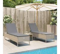 Tonture Chaises Longues en résine tressée Beige avec Coussins Lot de 2, Dossier réglable 5 Positions, Cadre Acier Enduit de Poudre, Confort extérieur pour Jardin terrasse Piscine détente