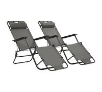 Tonture Chaises Longues Pliables 2 pcs en Acier Gris avec Repose-Pied, Dossier réglable, Coussin appuie-tête, parfaites pour Jardin, terrasse, Plage, Camping, détente et Sieste Confortable