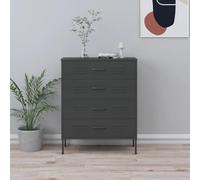 Tonture Commode anthracite 80 x 35 x 101,5 cm en acier avec 4 tiroirs, armoire en métal robuste pour salon, bureau, couloir, buffet moderne avec pieds de nivellement