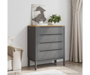 Tonture Commode Floro en bois massif de pin gris, 76,5 x 39 x 90,5 cm, 4 tiroirs, armoire de rangement robuste pour chambre à coucher, salon