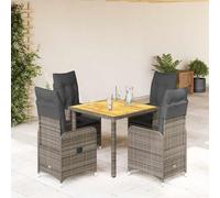 Tonture Ensemble bistro de jardin 5 pièces avec coussins gris en polyrotin - Fauteuils réglables - Table en bois d'acacia - Résistant aux UV - Meubles de patio d'extérieur pour balcon
