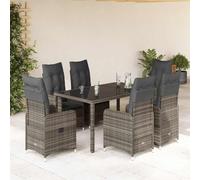 Tonture Ensemble bistro de jardin 5 pièces en polyrotin gris avec coussins, fauteuils de relaxation réglables, table en verre, résistant aux UV pour balcon, terrasse, extérieur