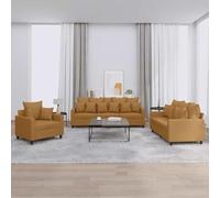 Tonture Ensemble canapé 3 pièces Marron Velours avec 9 Grands Coussins et 12 Petits Coussins, Structure métal et contreplaqué, Dimensions Fauteuil 78x77x80 cm, canapé 2 Places 138x77x80 cm