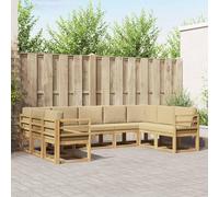 Tonture Ensemble canapé d'extérieur modulable 9 pièces en Bois d'acacia Blanc Beige 304x185,5x73 cm avec Coussins Amovibles et accoudoirs Pratiques pour Jardin Patio Piscine
