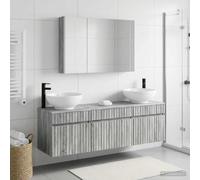 Tonture Ensemble d'armoire de Salle de Bain 4 pièces Sonoma Gris avec Lampes Miroir intégrées et Grand Espace de Rangement pour intérieur Moderne