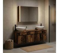 Tonture Ensemble d'armoire Salle de Bain en Bois Ancien 4 pièces avec Lampes Miroir intégrées et Rangement Mural pour intérieur Moderne