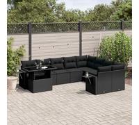 Tonture Ensemble de 10 canapés de jardin avec coussins, en polyrotin noir, table réglable, design modulaire pour les espaces de vie en plein air