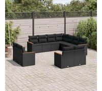 Tonture Ensemble de 11 canapés de jardin en polyrotin noir en acier revêtu par pulvérisation résistant aux UV modulaire pour terrasse et extérieur avec coussins et housses lavables