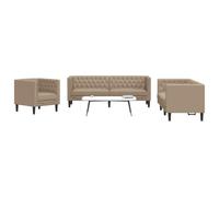 Tonture Ensemble de 3 canapés Chesterfield en cuir synthétique cappuccino, robuste, pour adultes, canapés de salon confortables avec fauteuil, 2 places et 3 places, pour la maison