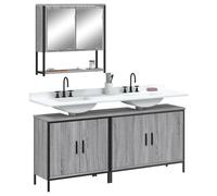 Tonture Ensemble de 3 meubles de salle de bain gris Sonoma avec meuble sous lavabo, armoire miroir et armoire haute, meuble de salle de bain en bois avec espace de rangement et montage mural pour