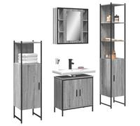 Tonture Ensemble de 4 meubles de salle de bain gris Sonoma avec meuble sous lavabo, armoire à miroir, armoire haute, meuble bas pour salle de bain avec beaucoup d'espace de rangement et montage mural