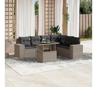 Tonture Ensemble de 7 canapés de jardin avec coussins, gris clair, en polyrotin, table réglable, résistant aux UV, pour balcon, terrasse et espaces de vie en plein air