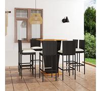 Tonture Ensemble de 9 meubles de jardin avec coussins, en polyrotin noir, 80 x 80 x 110 cm, table mange-debout, pour terrasse, balcon, extérieur, heures de détente