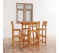 Tonture Ensemble de bar de jardin 5 pièces en bois massif d'acacia résistant aux intempéries pour terrasse, véranda, avec 1 table de bar 70 x 70 x 104 cm et 4 tabourets de bar, idéal pour se réunir