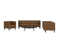 Tonture Ensemble de canapé Chesterfield 3 pièces Marron Simili Cuir Aspect daim Salon Durable Expérience Assise Confortable Comprend Traversin Stable
