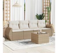 Tonture Ensemble de canapé de jardin 5 pièces avec coussins, beige, en polyrotin, design modulaire, résistant aux UV, espace de rangement, pour terrasse et balcon