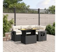 Tonture Ensemble de canapé de jardin 5 pièces en polyrotin noir - Modulable - Avec table réglable, tables d'appoint, coussins blanc crème pour terrasse, balcon