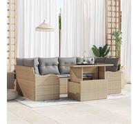 Tonture Ensemble de canapé de jardin 7 pièces en polyrotin beige modulaire résistant aux intempéries table réglable pour 7 personnes Meubles d'extérieur pour terrasse et balcon