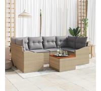 Tonture Ensemble de canapé de jardin avec coussins 7 pièces beige en polyrotin avec revêtement en poudre modulaire durable pour extérieur