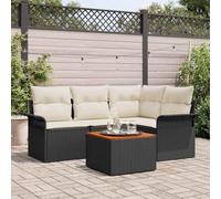 Tonture Ensemble de Canapé de Jardin avec Espace de Rangement 5 Pièces Noir et Crème Poly Rotin Modulable Résistant aux Intempéries pour Terrasse Balcon Extérieur