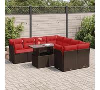 Tonture Ensemble de canapé de jardin de 9 pièces en polyrotin marron acacia - Modulable avec espace de rangement - Résistant aux UV - Pour terrasse, balcon, jardin, extérieur
