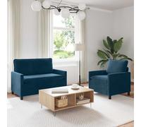 Tonture Ensemble de canapés 2 pièces Bleu Velours avec Cadre métal, Coussins Doubles épais, Housses Amovibles, Dimensions adaptées Petits et Grands espaces